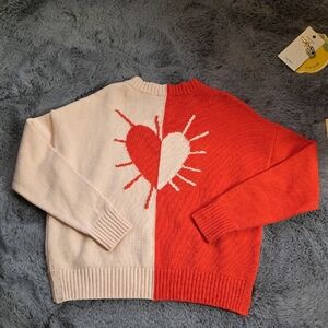 XO KR Rosenthal Red and Pink Crew Neck Heart Knit Sweater Size S